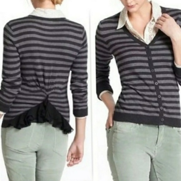 Anthropologie Tabitha Striped Cardigan Ruffle Deta - Picture 1 of 1